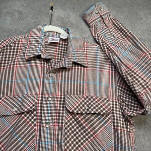 Vintage Plaid Flannel Workwear Outdoor Button Down Shirt Brown Red Men's Large